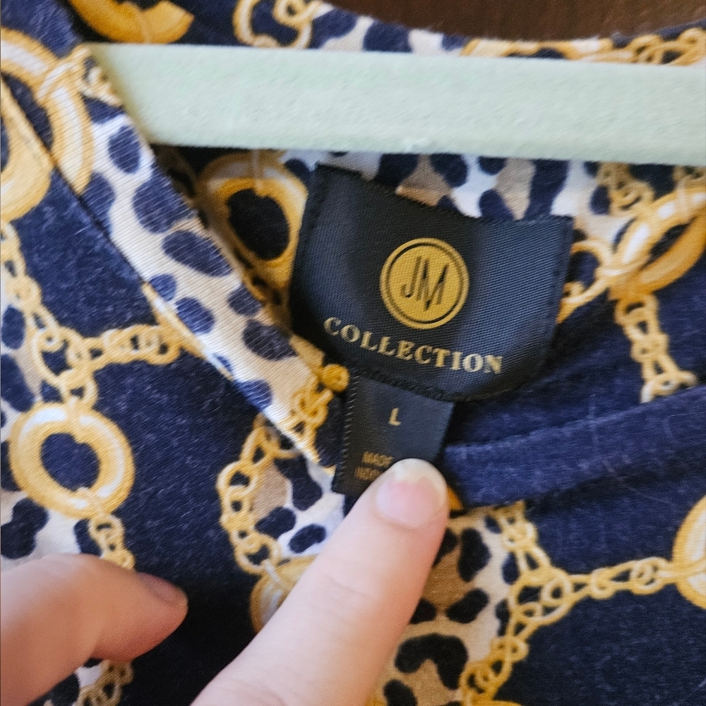 JM Collection Navy and Gold Patterned Top - Picture 2 of 3
